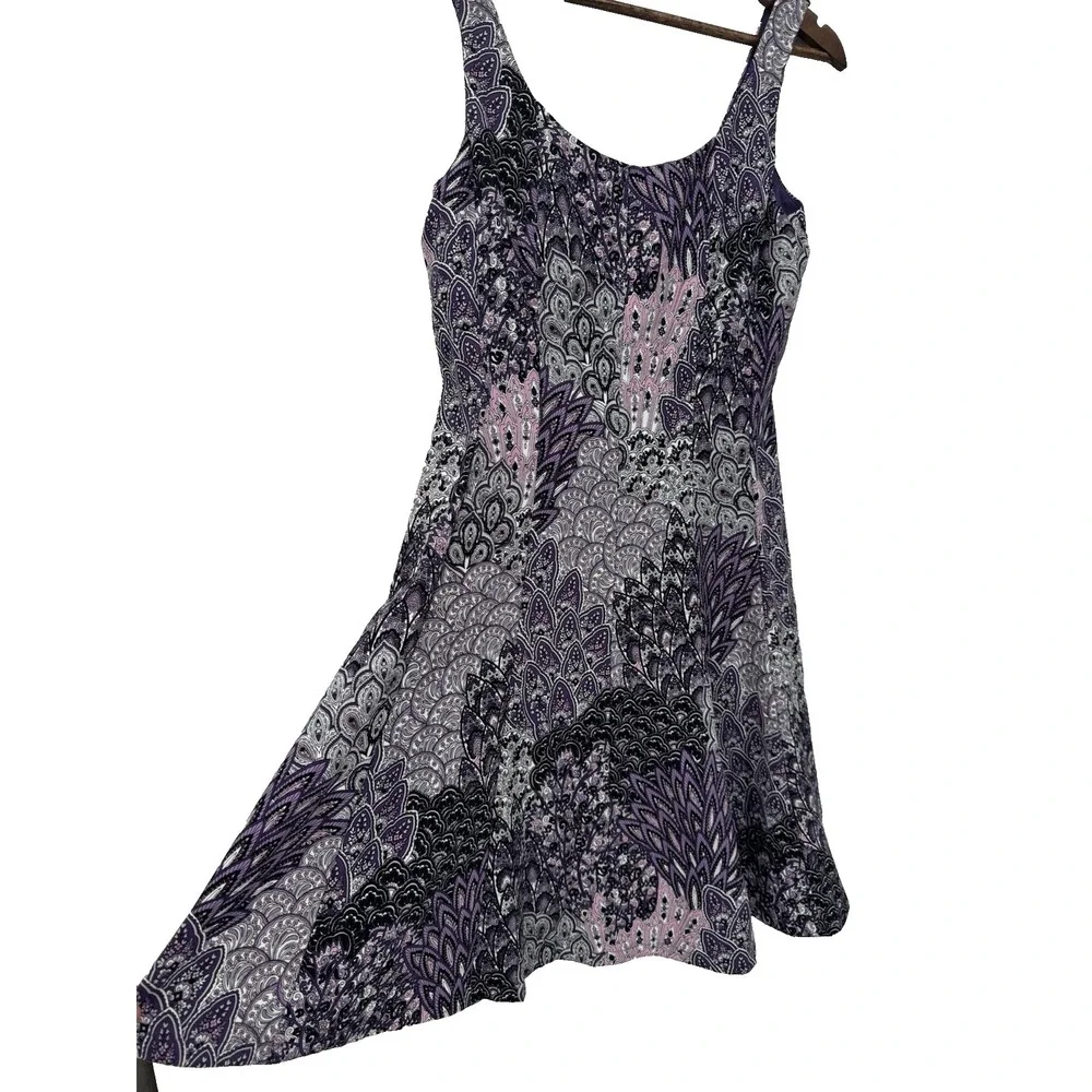 Connected Apparel y2k cocktail dress midi purple artsy floral abstract 10 - Picture 1 of 8